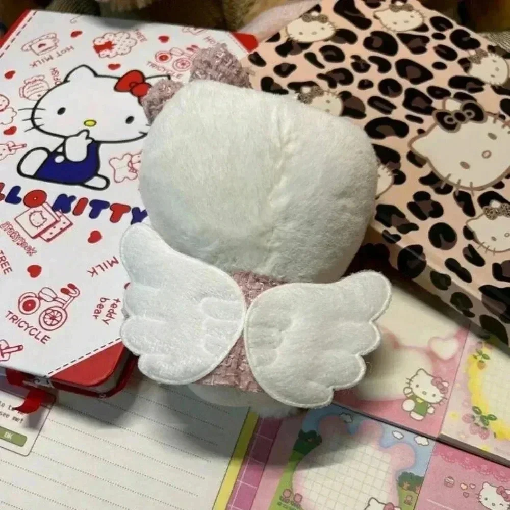 Hello kitty cute pink keychain plush wings bow white dress bag backpack womens